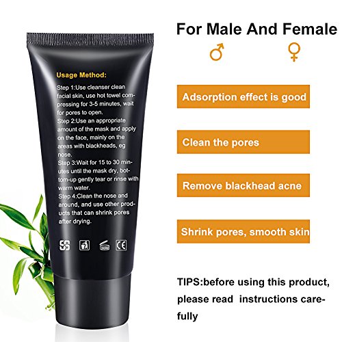 Black mask, Black Head Maske, Peel off Maske, Mitesser Maske, Mitesser Gesichtsmaske, Gesichtsmasken Schwarz Black Mask, Blackhead Remover Mask, Black Mud Mask Mitesser, BUOCEANS® Tiefenreinigung Mitesser Akne Entferner Peel off Maske Pore Acne Peel Purifying Mask, Beauty Skin Care Mitesser entferner Mask, Mitesser Öl-Kontrolle (60g) - 6