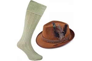 A2ZFD Brown Oktoberfest Hat + Wool Blend Socks : Adult Mens Bavarian Beer Festival Fancy Dress Accessory Set, One Size
