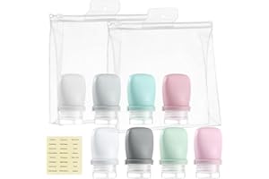 Mulaibdin 8 Pz Contenitori da Viaggio per Liquidi, Kit Viaggio Liquidi Silicone, Boccette da Viaggio 30 ml, Flaconi da Viaggio con Etichette, Bottiglie Vuote da Viaggio per Shampoo,Lozione,Cosmetici