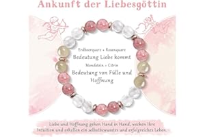 vidonio 8mm Rosenquarz Kristall Armband Damen,Elegantes Perlenarmband für Frauen mit Liebessymbol,Spirituelles Glücks Heilsteine Armband mit Bedeutungskarte,Zartes Schmuckstück Geschenke für Frauen