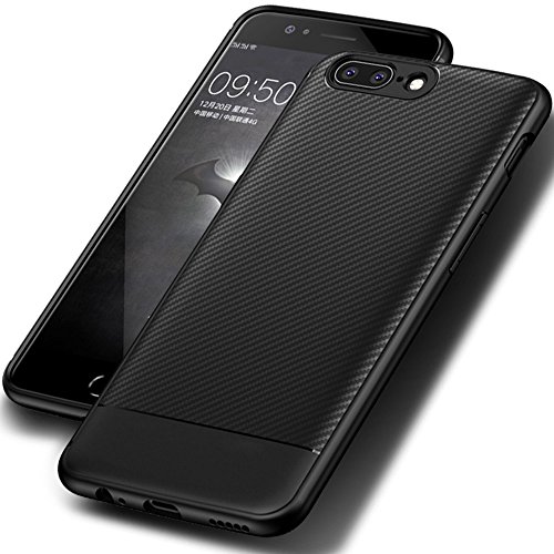 Funda OnePlus 5  Leathlux Carcasa OnePlus 5 Suave Silicona TPU Back Bumper Anti deslizamiento Skin Cover Fibra de Carbono Case Cover para OnePlus 5 5 5  - Negro
