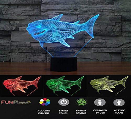 Funplaza 3D Glow LED Art Sculpture Optical Illusion Desk Night Lamp, Shark