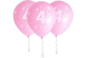 Cxryrzhe 11 Pcs Pink 4th Birthday Balloons 12" Latex Balloons for Anniversary Party Supplies - Number 4 Year Old Decorations for Women Girl Baby Shower Wedding Princess Party