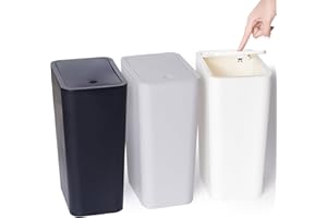 Vividron 3er Pack 10L Kleiner Mülleimer mit Deckel, Badezimmer Abfalleimer mit Druckdeckel, Kleiner Mülleimer/Abfallkorb für Badezimmer, Küche, Büro, Schlafzimmer (Schwarz, Weiß, Grau)