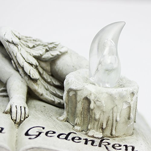 COM-FOUR® Deko Buch „In stillem Gedenken“ mit Engel und LED-Kerze, in Stein-Antik-Optik, als Grabschmuck, 16,5×12,3cm - 4