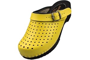 APREGGIO Damskie drewniane chodaki – wygodne kapcie – praktyczne chodaki ogrodowe – wysokiej jakości buty drewniane z prawdziwej skóry