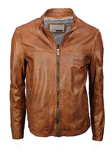 Milestone leichte Herren Lederjacke cognac Stehkragen Echtleder Lammnappa (56, Braun)