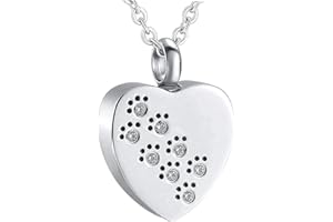 PRETTY PAMPERED PETS UK Heart Necklace Paw Prints Diamante Rhinestone Stud Memorial Gift for Loved One Pet Memories Keepsake Treasure Pet Dog Necklace Stainless Steel Jewellery
