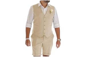 TUIKAYOO Men's Linen Suit 2 Pieces Prom Tuxedos Summer Beach Wedding Party Vest Short Pants