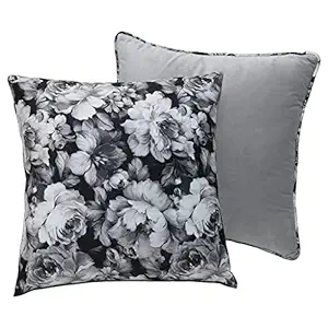 Mellifluous Luxurious Digital Print Velvet Fabric Cushion Set of 2 Square Sofa Pillowcase for Sofa Bedroom with Invisible Zipper (14X14, 2 Set of Plain with Floral)