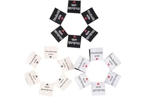 MiaLover 60 Stück Handmade Stoff Labels Tags Kleideretiketten Aufnäher Handmade with Love Handarbeit Etiketten zum nähen für DIY Klediung Näharbeit dekor, Drei Stile(Hellgelb, Schwarz,Weiß)