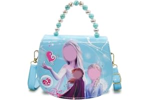 Babioms Bolso Bandolera Dibujos Animados, Bolsa Pequeña de Hombro, Anna y Elsa Bolso Bandolera para Niñas, Correa de Hombro Ajustable, Bolsos de Moda para Niñas de Día o de Viaje, Azul,18 x 15 x 7 cm