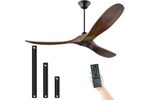 OUENGK 52 Inch Ceiling Fan without LIght, Modern Ceiling Fans with Remote Control, 3 Blade Wood Ceiling Fan for Bedroom LIving Room Kitchen Patios Porch