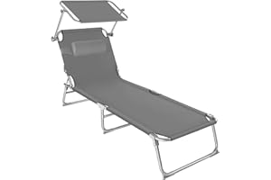 TecTake® Tumbona Plegable con Toldo y Respaldo Regulables, para Piscina con Reposacabezas y Parasol, Tumbona Playa Resistente a la Intemperie, Tumbonas Jardín Exterior, Carga Máx. 110 kg - Gris