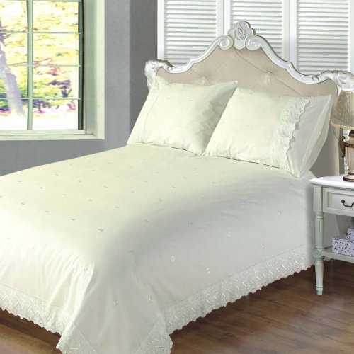 Chateau de Belle Maison Victoria in pizzo sangallo Set Copripiumino Matrimoniale con federe, crema, Super King