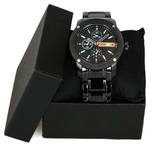 Luxus-Herren-Armbanduhr wasserdicht Army-Stil schwarz Edelstahl mit Datum sportlich Quarz (Schwarz) Luxus-Herren-Armbanduhr wasserdicht Army-Stil schwarz Edelstahl mit Datum sportlich Quarz (Schwarz)