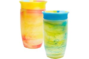 Munchkin Miracle 360 Baby Tazze, Bicchiere flusso libero per bambini, Tazza per allenamento, Senza BPA, Bottiglia d'acqua 12+ Mesi, 10oz/296ml, 2 Pezzi, Blu/Giallo
