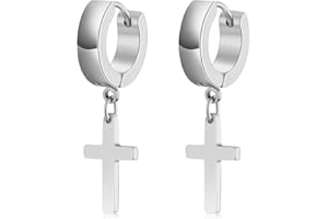 USEEDOVIA Hoop Earrings for Men Boys, Black/Silver/Gold/Multi-Coloured Vintage Stainless Steel Cross Drop Dangle Hoop Earrings Hypoallergenic Cartilage Earrings Jewellery Gifts for Graduation Easter Christmas