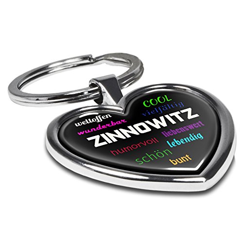 Preisvergleich Produktbild Schlüsselanhänger mit Stadtnamen Zinnowitz - Motiv Positive Eigenschaften - Herz-Schlüsselanhänger, Stadtschlüsselanhänger, personalisierter Anhänger, Herz-Anhänger, Chrom