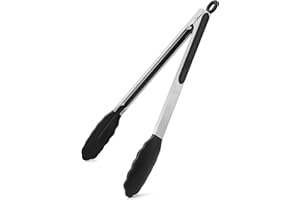 WISYOK 30 cm Szczypce kuchenne, szczypce do grilla, odporne na wysokie temperatury, szczypce do kuchni, szczypce kuchenne ze stali nierdzewnej i końcówką silikonową, szczypce silikonowe, szczypce do