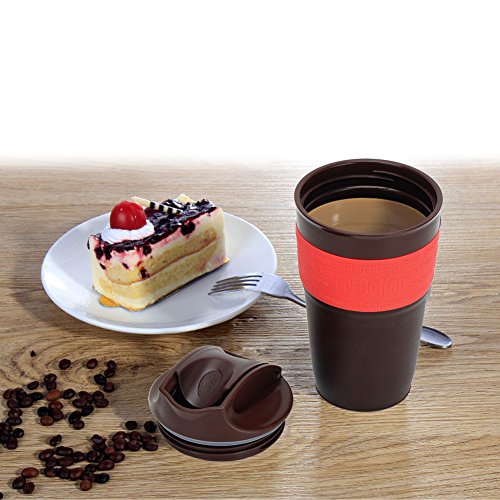 KYG 350ml Silikon Faltbarer Kaffeebecher mit Deckel, Coffee to go Becher, Tragbarer Kafeetasse Kaffee Reisebecher Rot - 5