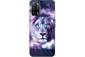 DiaryTown für Oppo A16 / A16S / A55 5G Hülle Liquid Silikon Stoßfest Schwarz Cover mit Tier Muster Handyhülle Oppo A54 4G / A54S / A53S 5G Schutzhülle Ultra Dünn Weich TPU Motiv Case - Sternen Löwe