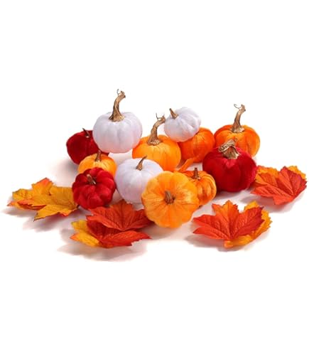 Miaikoe Lot De 12 Citrouilles Artificielles - Différentes Tailles - En Tissu - Pour La Récolte De Citrouilles, Orange, Marron, Kaki, Pour L'automne, L'automne, Thanksgiving, Halloween