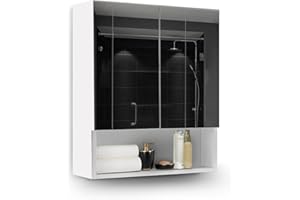 TUKAILAi 2 Doors Bathroom Mirror Cabinet, White Wall Mounted Cabinet with Open Shelf Double Mirrors Storage Cabinet for Bathroom Washroom