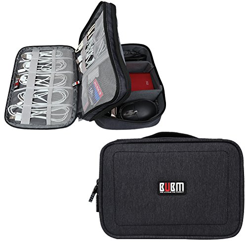 BUBM Mehrfachfunktion Kabelorganiser Tasche Reisetasche mit Doppelschichten für Elektronische Zubehöre wie Netzteil, Maus und USB Stricks(Mittel, Schwarz)