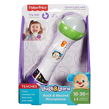 Fisher Price Le Micro de Puppy Jouet Bb Deux Modes de Jeu pour Apprendre en Musique et Enregistrer Sa Voix 18 Mois et Plus FBP31