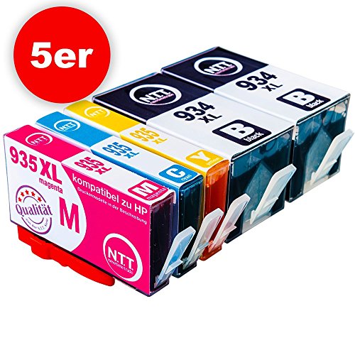 N.T.T.® 5x XL kompatible Tintenpatronen zu HP 934 XL HP 935 XL (2 Schwarz, 1 Cyan, 1 Magenta, 1 Yellow) Multipack HP OfficeJet Pro 6230, 6835, 6830, 6812, 6815, 6836