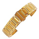 Das Gold-Metall-Uhrenarmband paßt für 20mm Fall Öffnungen mit geraden Ende. Auf der Länge von 190 mm, kann es durch das Entfernen der Links eingestellt werden. Diese schwere Typ Band hat eine Dicke von 3,6 mm.