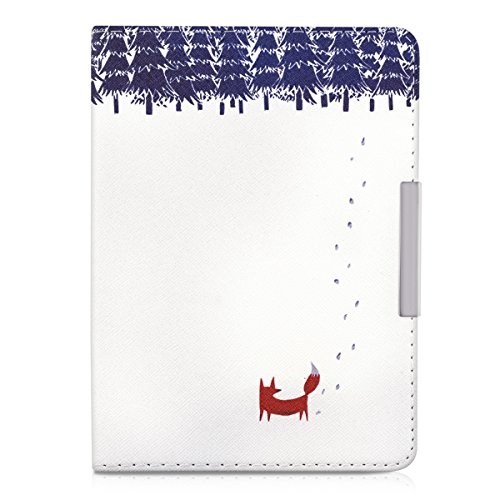 kwmobile Hülle für Tolino Vision 1 / 2 / 3 / 4 HD – Flipcover Case eReader Schutzhülle – Bookstyle Klapphülle Fuchs Design Braun Blau Weiß - 2