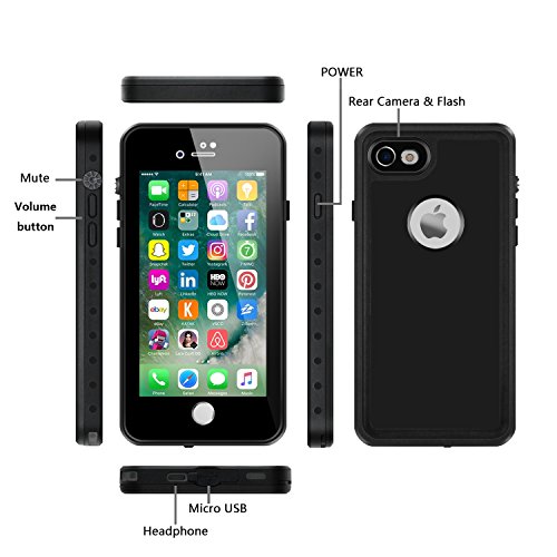 100% Waterproof iPhone 7 Case, Eonfine iPhone 7 Full-sealed Rubber Rugged Cover with Touch ID, Underwater IP68 Certificated Snow Dust Dirty Proof Case with Clear Sound for iPhone 7 4.7 Black