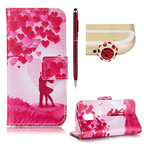 SKYXD für Samsung Galaxy S5 Mini Hülle Leder Romantic Couples Folio Klappbar Handy Tasche Schutzhülle [Magnet / Brieftasche Kartenfach / Standfunktion] Klapphülle mit [Handyanhänger + Eingabestift] Zubehör Set für Samsung Galaxy S5 Mini Case Bookstyle Flip Leather Cover With [Stylus and Dust Plug]