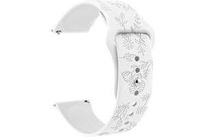 ZGCE Floral Gravierte Armband 20mm 22mm Uhrenarmbänder, Wasserdichtes Silikon Armbänder, Mit Schnellverschluss Verstellbares Ersatzarmband für Herren Damen (22mm, Weiß)