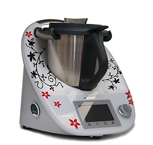 Aufkleber fr den Thermomix TM5 - Ranke mit Blumen schwarz matt rot