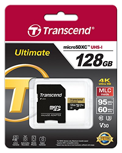 Transcend Ultimate microSDHC UHS-I U3 128GB Speicherkarte MLC mit SD-Adapter (95Mbps Lesen, 60Mbp Schreiben) - 4