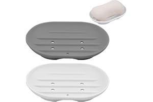 ZYFC 2 Pcs Silicone Soap Dish,Portable Shower Soap Box,Self Draining Soap Holder | Easy Cleaning, Dry,Soap Container Perfect for Shower, Bathroom, Kitchen, Counter Top and Travel (Gray & White)