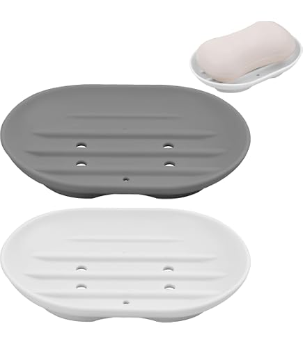 Lot De 4 Porte-Savons En Silicone Auto-Drainants - Noir, Blanc, Gris - Anti-Dérapant - Pour Salle De Bain, Cuisine