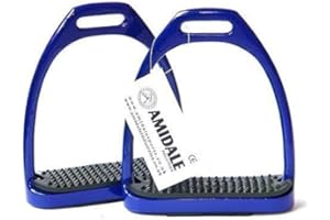 AMIDALE SPORTS ALUMINUM LIGHT WEIGHT STIRRUPS HORSE RIDING WITH TREADS 4.75" NAVY BLUE