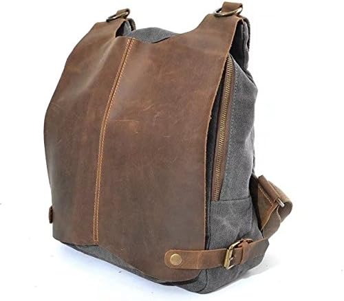 LAOMU Canvas Pu Leather Decoration Backpack Korean Bag Pack Luggage For Men And Women (Grey)