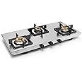Glen 3 Burner Ultra Tuff Stainless Steel Gas Stove |Silver| Forged Brass Burner With 5 Year Warranty| ISI Certified|Revolving Inlet Nozzle| 2 Year Warranty On Product | (CT1053UTSS73)