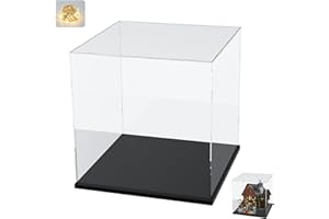 ELEPURE Addensato Vetrina Espositiva Teca Plexiglass Acrilico per Lego 10343 76433 43247 21044 Collezionismo, Vetrina Trasparente Scatola con Base in Legno-plastica, Interno Nero 30x30x30cm