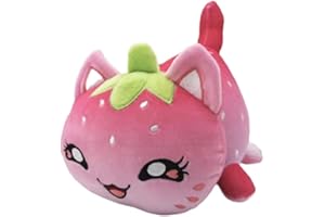 YUMSOU 25cm Cute Aphmau Meows Cat Plush Toy Soft Meemeow Stuffed Donut Cat Plushes French Fry Cheeseburger Food Plush Doll Gifts (Strawberry Cat)