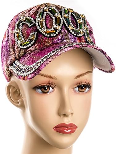 Ibepro® Ladies Novelty Fashion Hat Cap Multi Colored Flower Pattern Jewel Crystal Bling Rhinestone Casual Cap Sparkle Glitter Studded Rhinestone Adjustable Baseball Cap Hat-Various Styles(19)