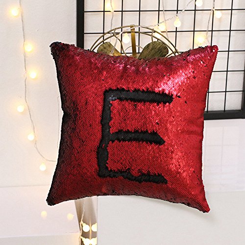 Homelava Pailletten kissen Glitzer Pailletten Kissenbezug Startseite Schlafzimmer Sofakissen Kissenabdeckung 40x40cm,Rot + Schwarzes - 3
