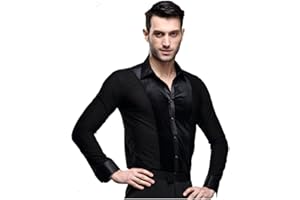 YILINFEIER Men Long Sleeves Black Velvet Latin Ballroom Dance Shirts Suit Chacha Rumba Samba