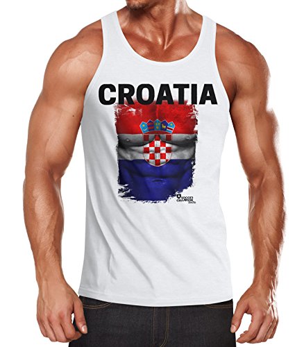 MoonWorks EM Tanktop Herren Fußball Kroatien Croatia Flagge Fanshirt Waschbrettbauch Muskelshirt Weiß M