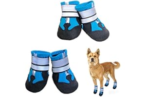 NeuWee 4 pcs Bottes Chien, Chaussures pour Chien Imperméables avec Sangles Réfléchissantes, Antidérapante Protecteurs de Pattes Chaussures pour Chiens de Taille Petit Moyenne Grande (S, Bleu)